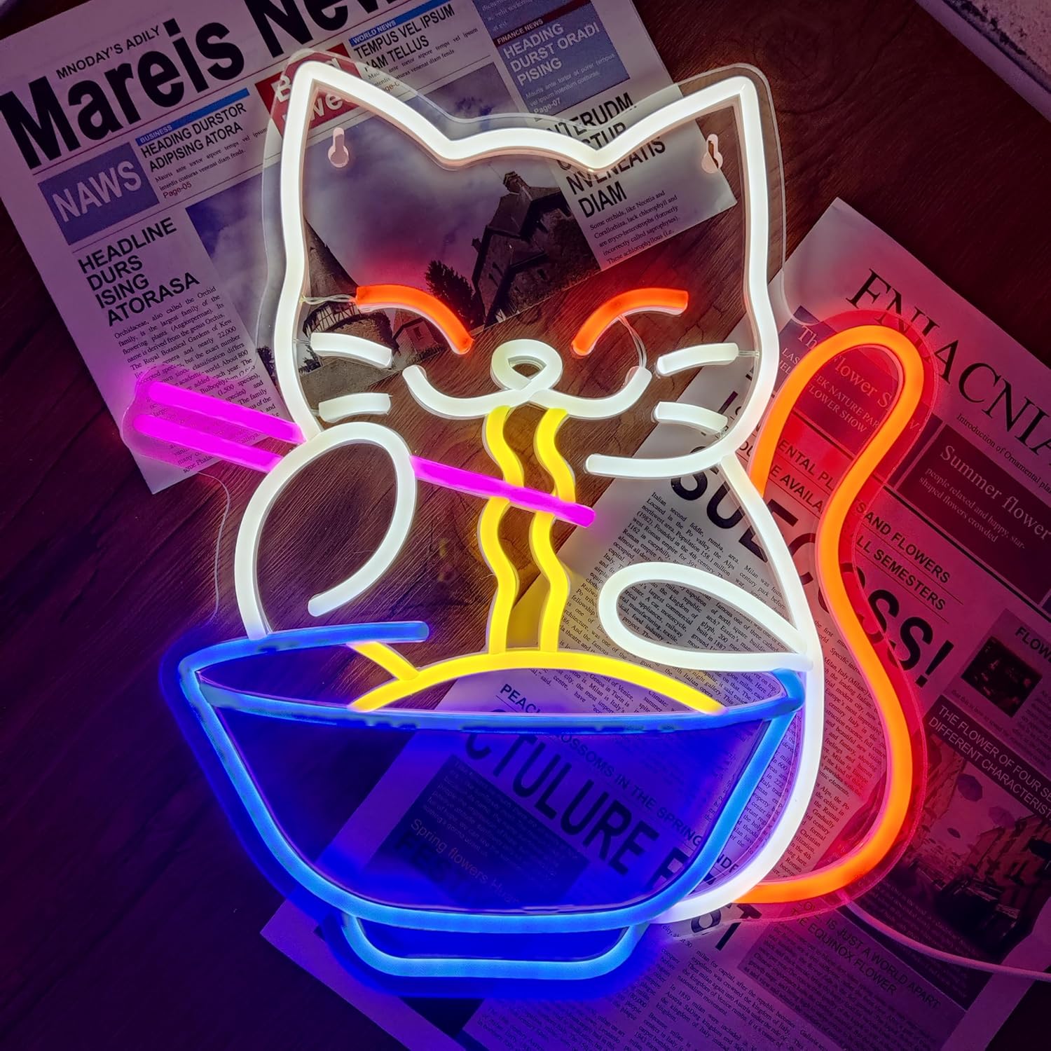 Outdoor Lighting For Store - 럭키 고양이 국수 네온 사인, LED