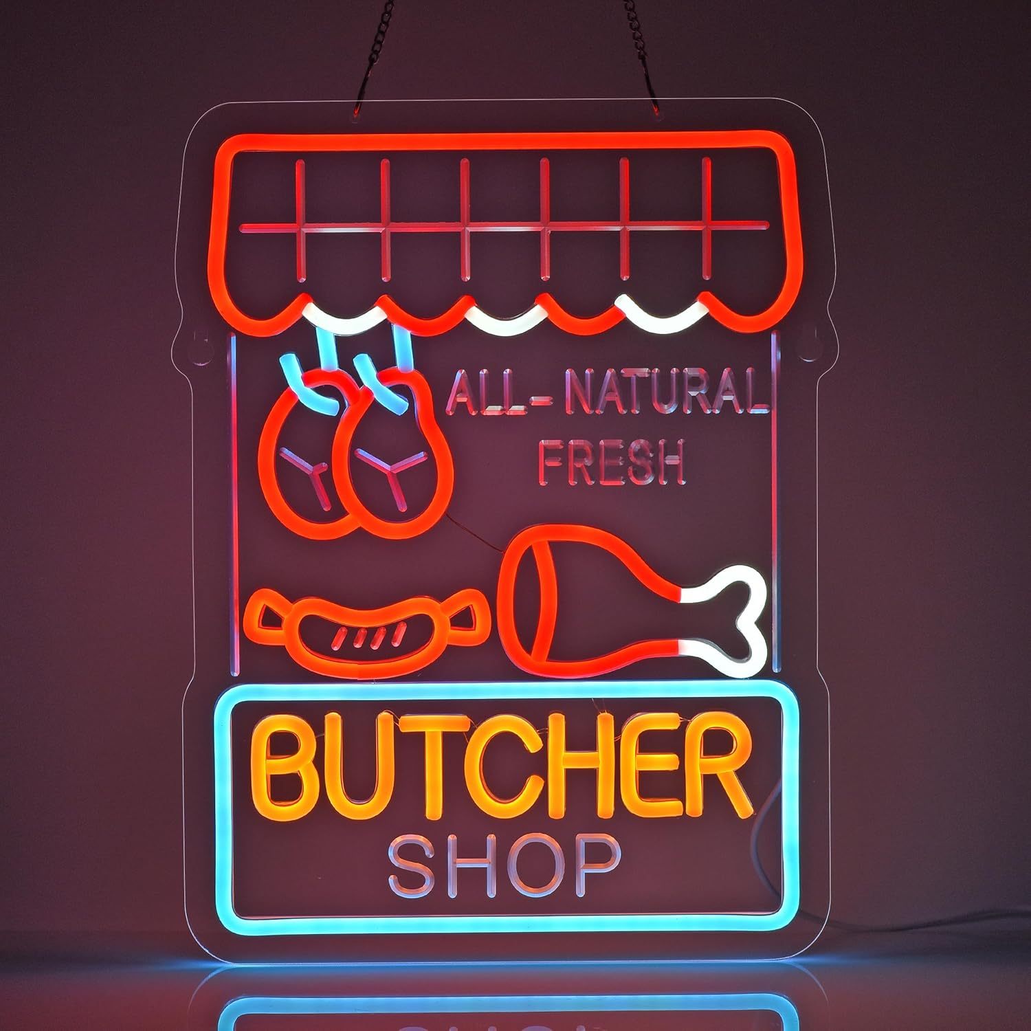 Outdoor Lighting For Store - 정육점 네온사인 올 내추럴 신선육 LED