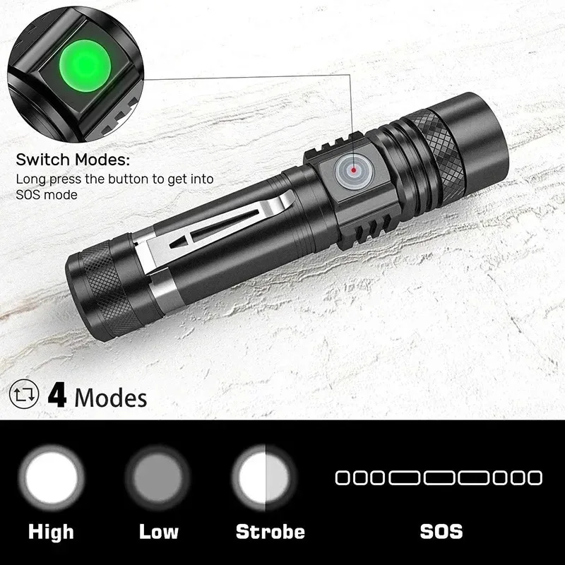 충전식 T6 핸드헬드 플래시라이트 18650 사용 줌  - Outdoor Lighting For Home 리뷰 및 가격