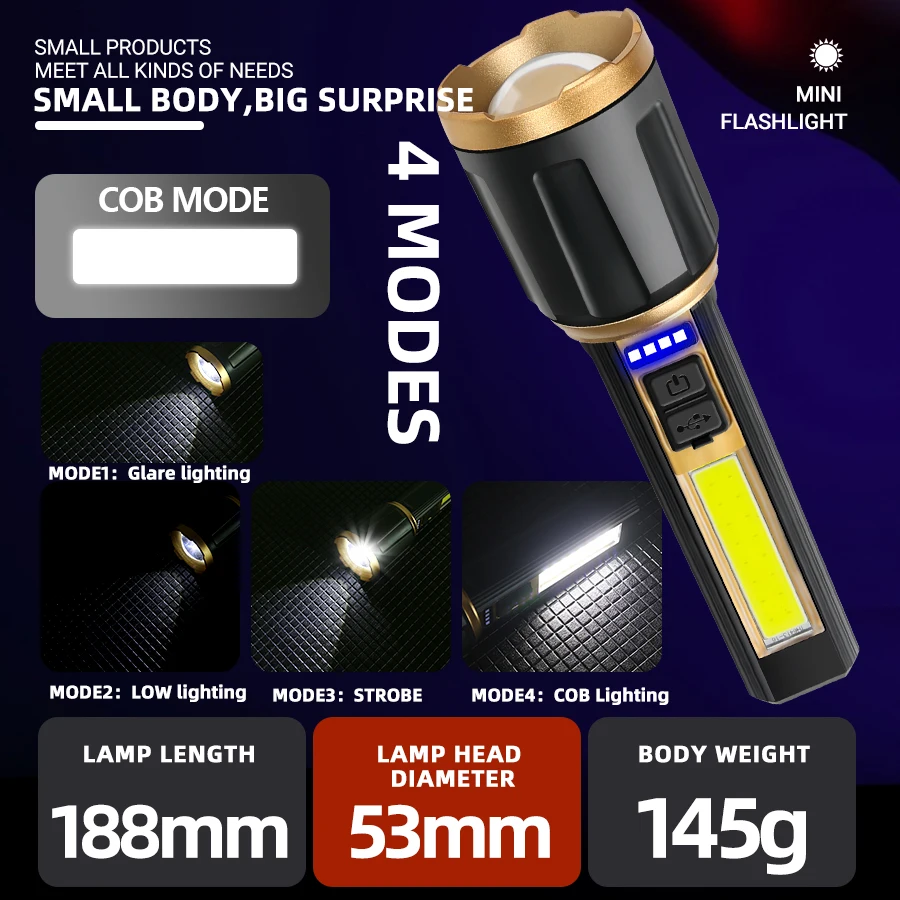 슈퍼 밝은 LED 손전등 USB 충전식 텔레스코픽 줌  - Outdoor Lighting The Range 리뷰 및 가격