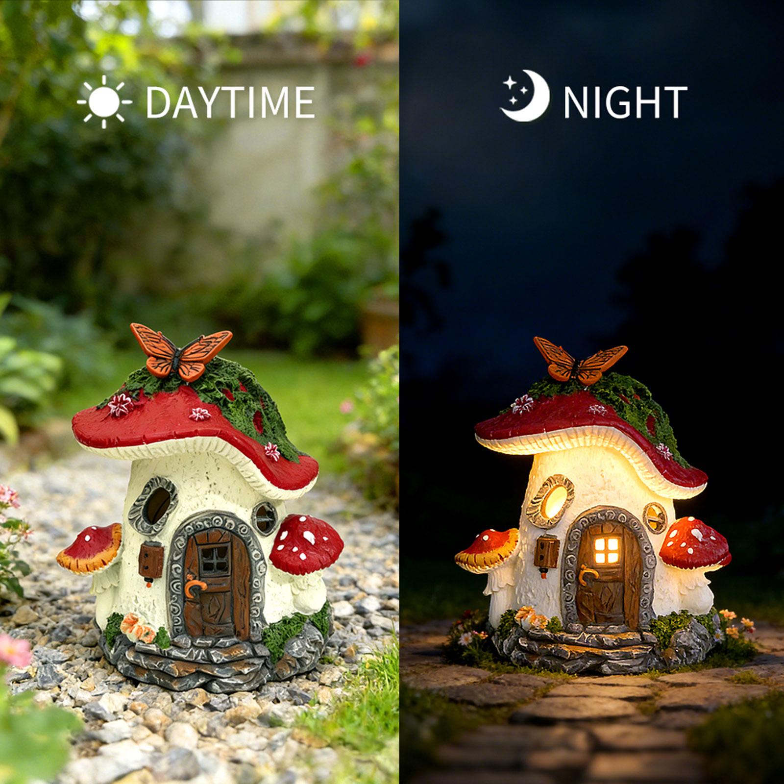 태양광 정원 장식품 독특한 버섯 모양 집 조명 레진 조 - Outdoor Lighting Unique 리뷰 및 가격